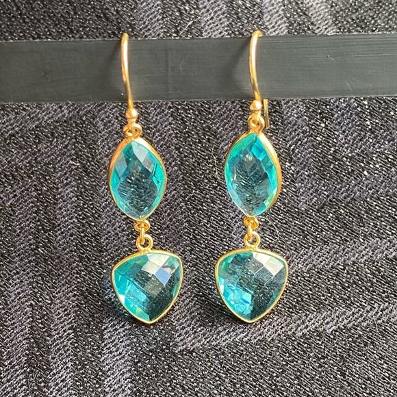 Blue Topaz Quartz Dangling Earrings for Women - Picture 2 of 7